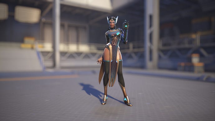 Symmetra models her Peacock skin in Overwatch 2.