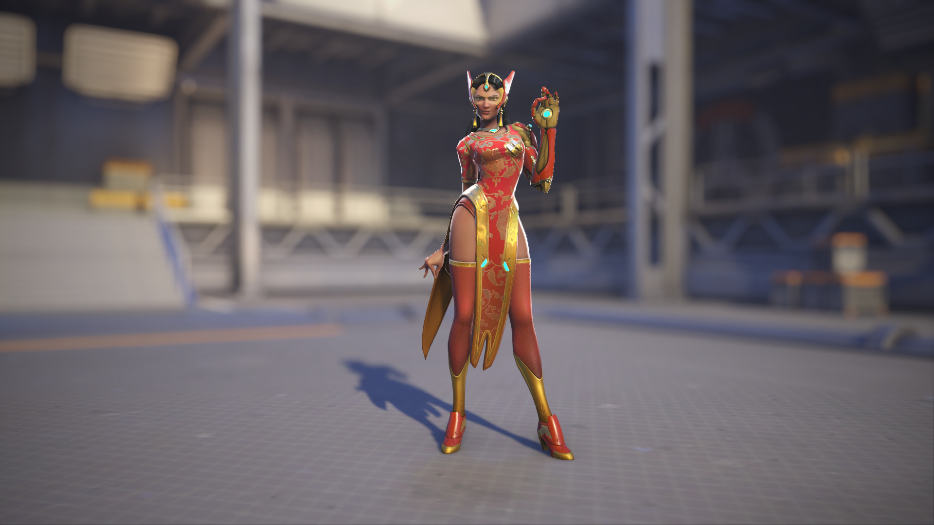 Symmetra models her Qipao skin in Overwatch 2.