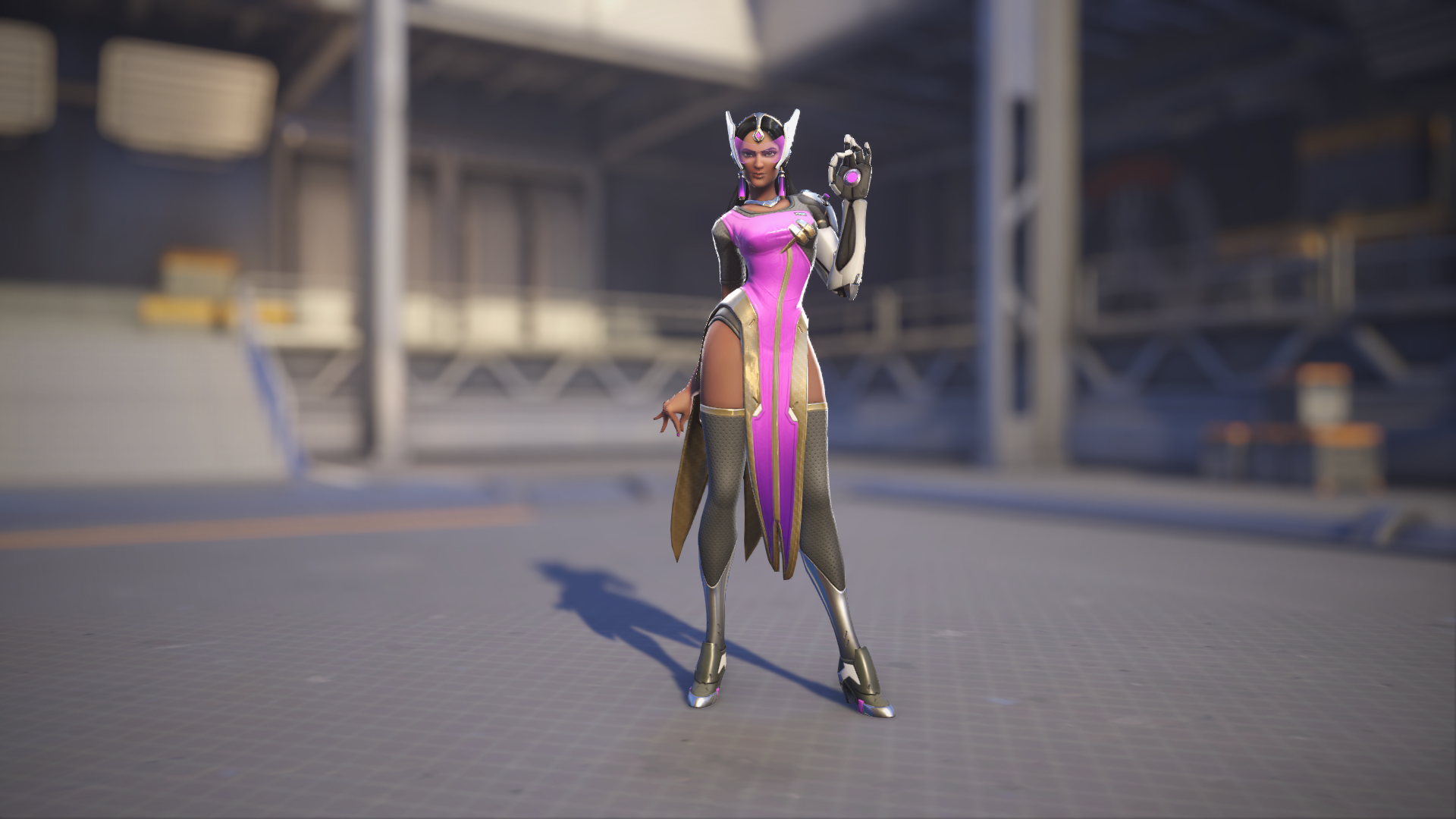 Symmetra models her Hyacinth skin in Overwatch 2.