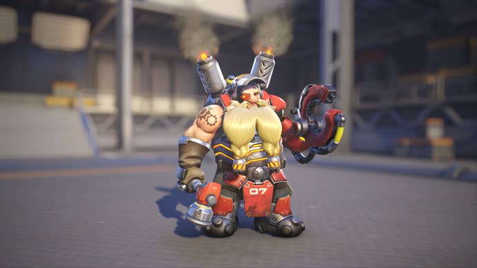 Torbjörn models his Overwatch 1 skin in Overwatch 2.