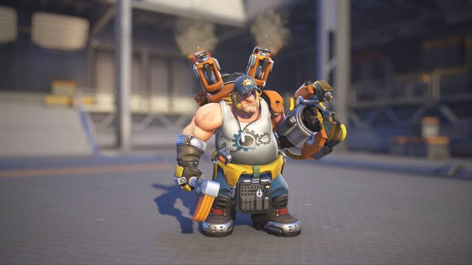 Torbjörn models his Ironclad skin in Overwatch 2.