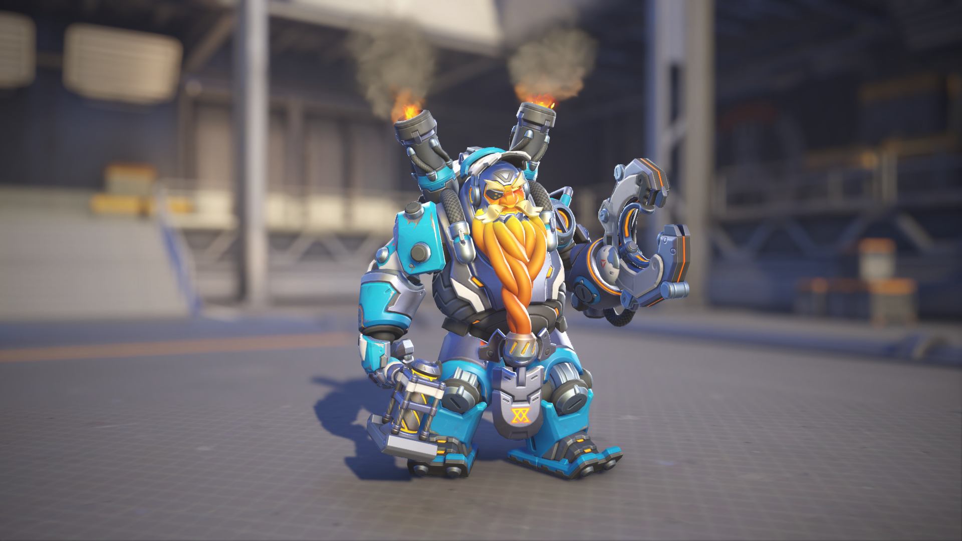 Torbjörn models his Cybjörn skin in Overwatch 2.