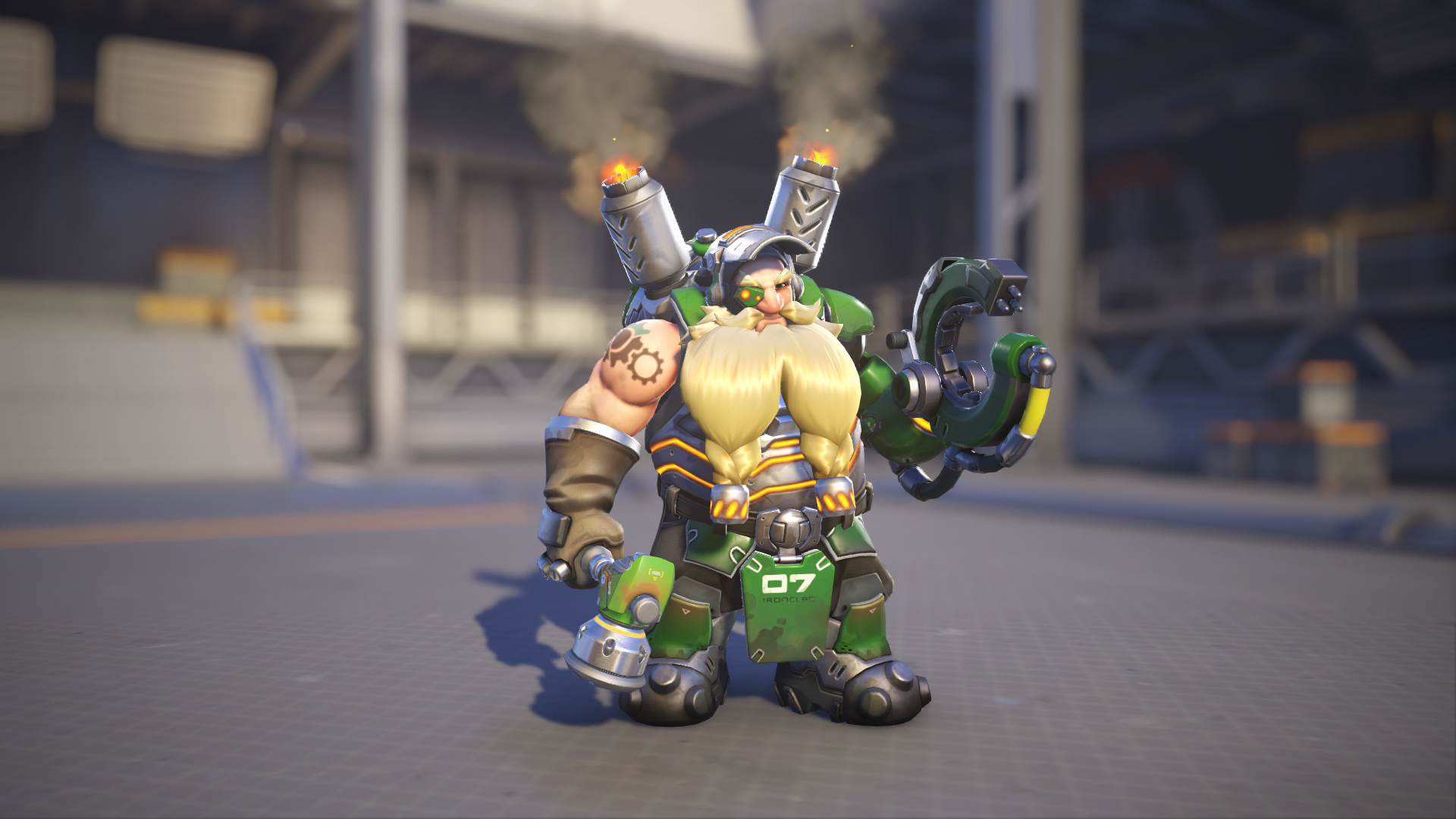 Torbjörn models his Grön skin in Overwatch 2.