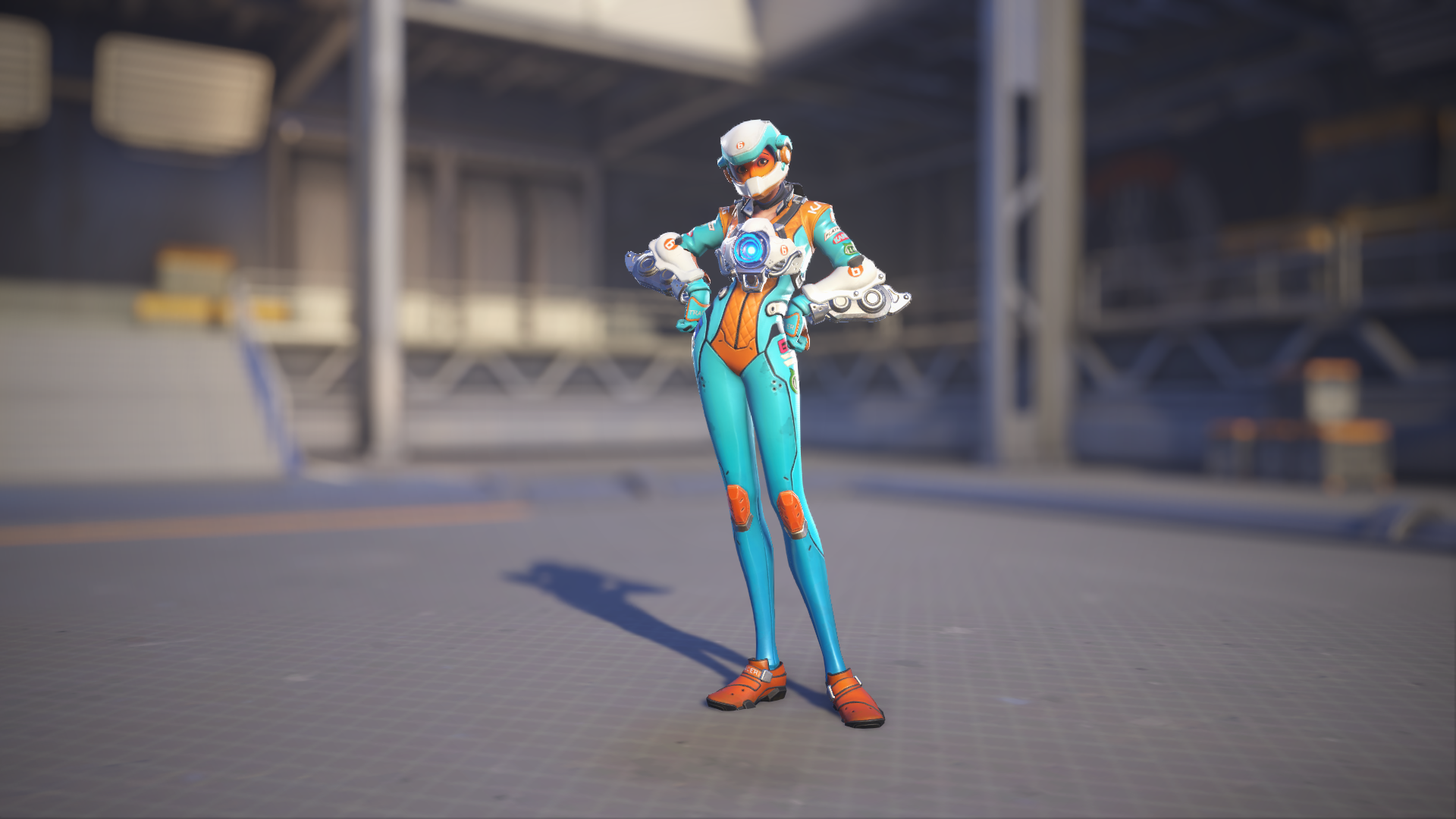 Tracer models her Mach T skin in Overwatch 2.