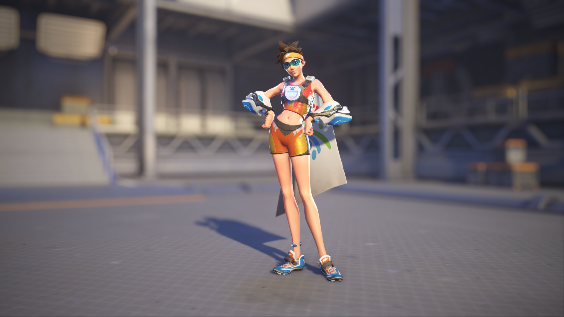 Tracer models her Sprinter skin in Overwatch 2.