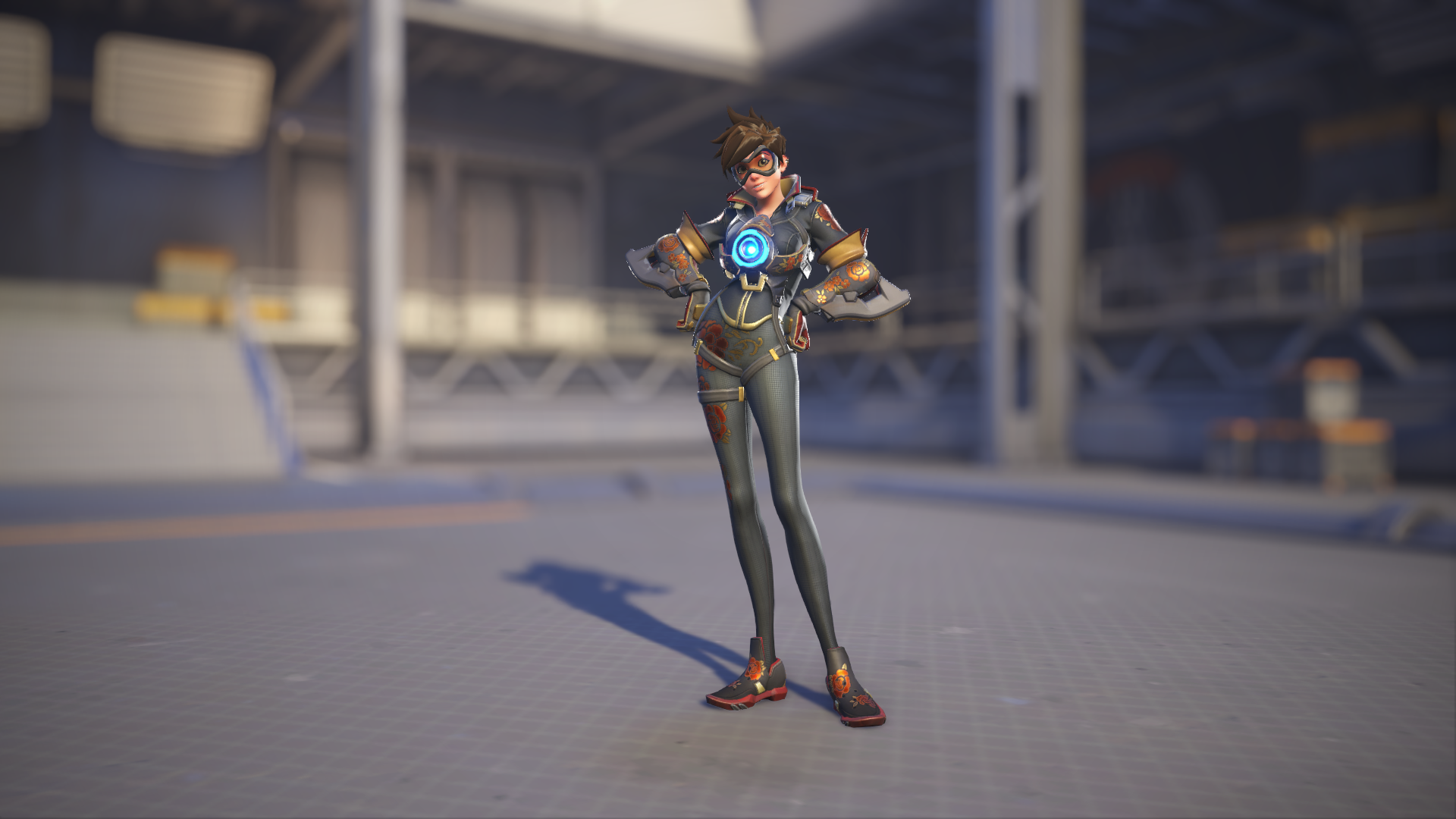 Tracer models her Rose skin in Overwatch 2.