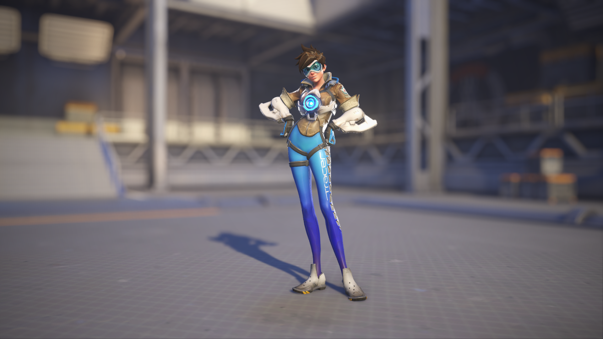 Tracer models her Royal Blue skin in Overwatch 2.