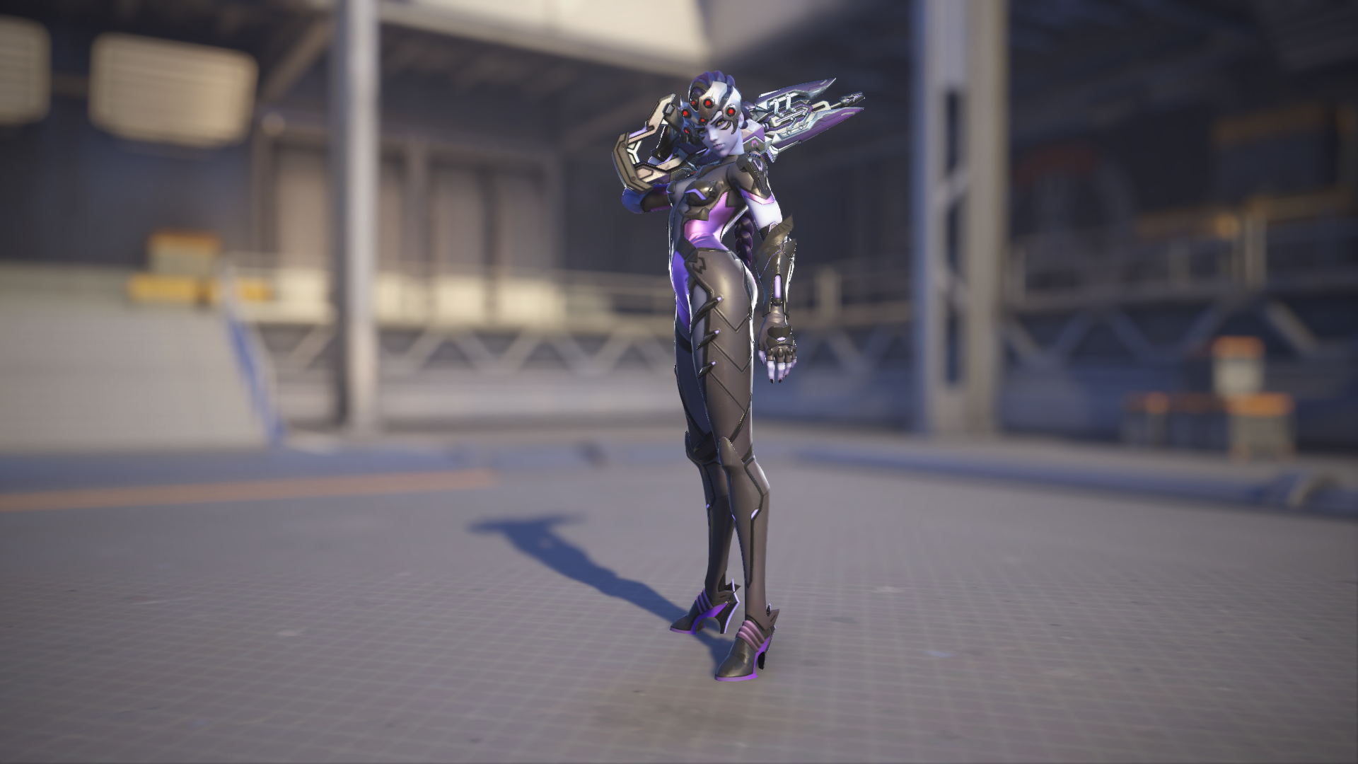 Widowmaker models her Overwatch 2 default skin.