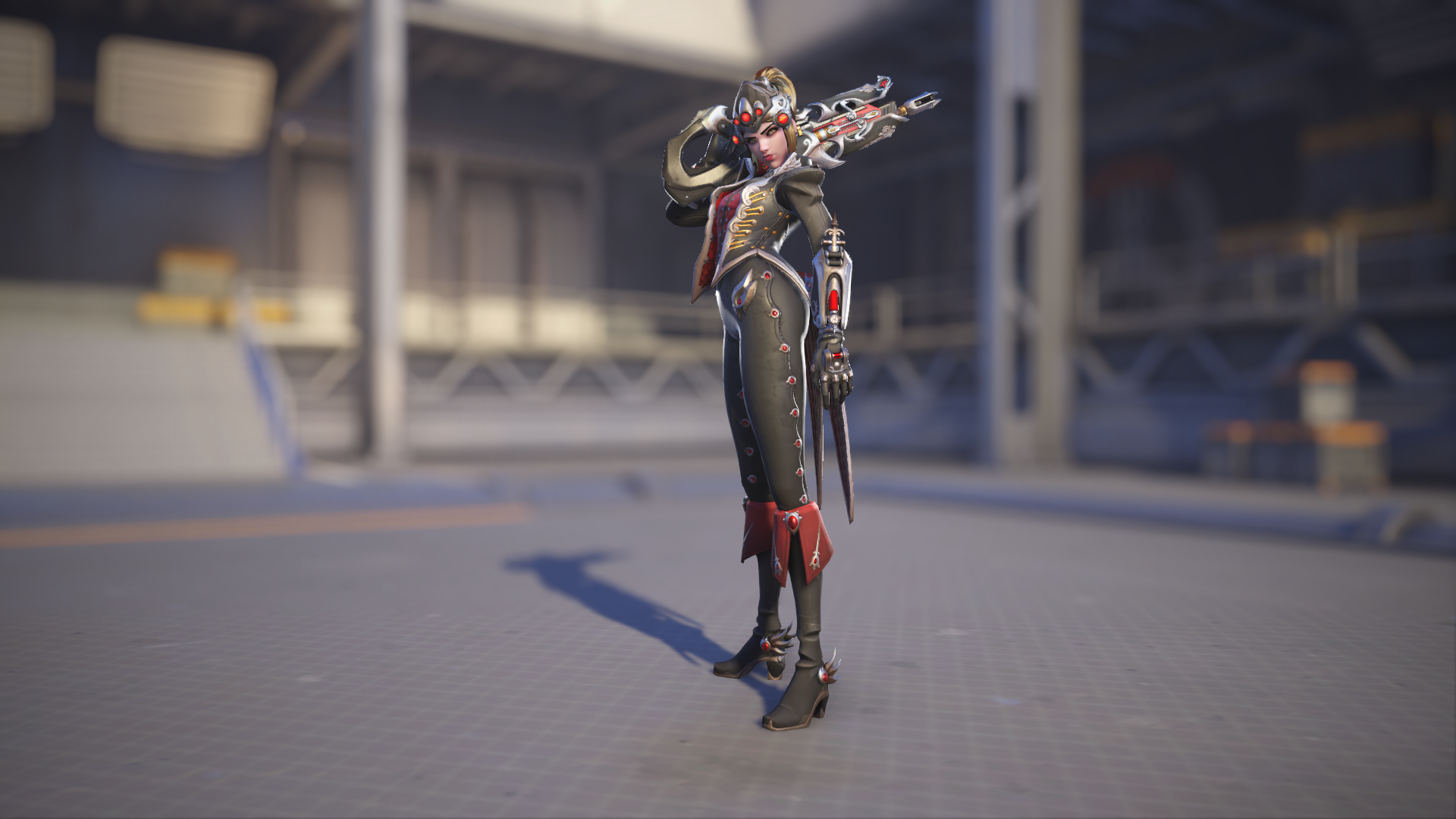 Widowmaker models her Huntress skin in Overwatch 2.