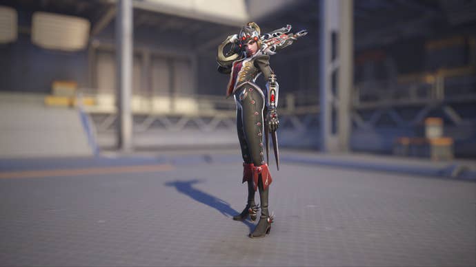 Widowmaker models her Huntress skin in Overwatch 2.
