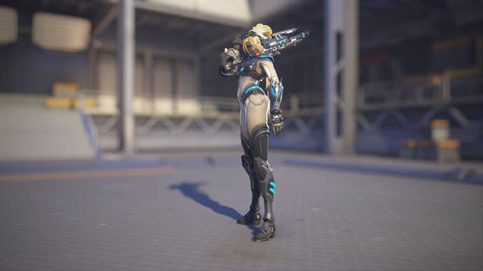 Widowmaker models her Nova skin in Overwatch 2.
