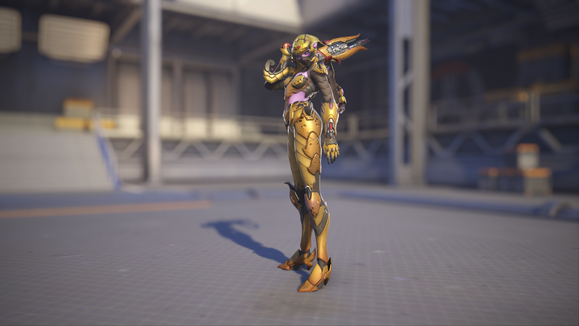 Widowmaker models her Scorpion skin in Overwatch 2.