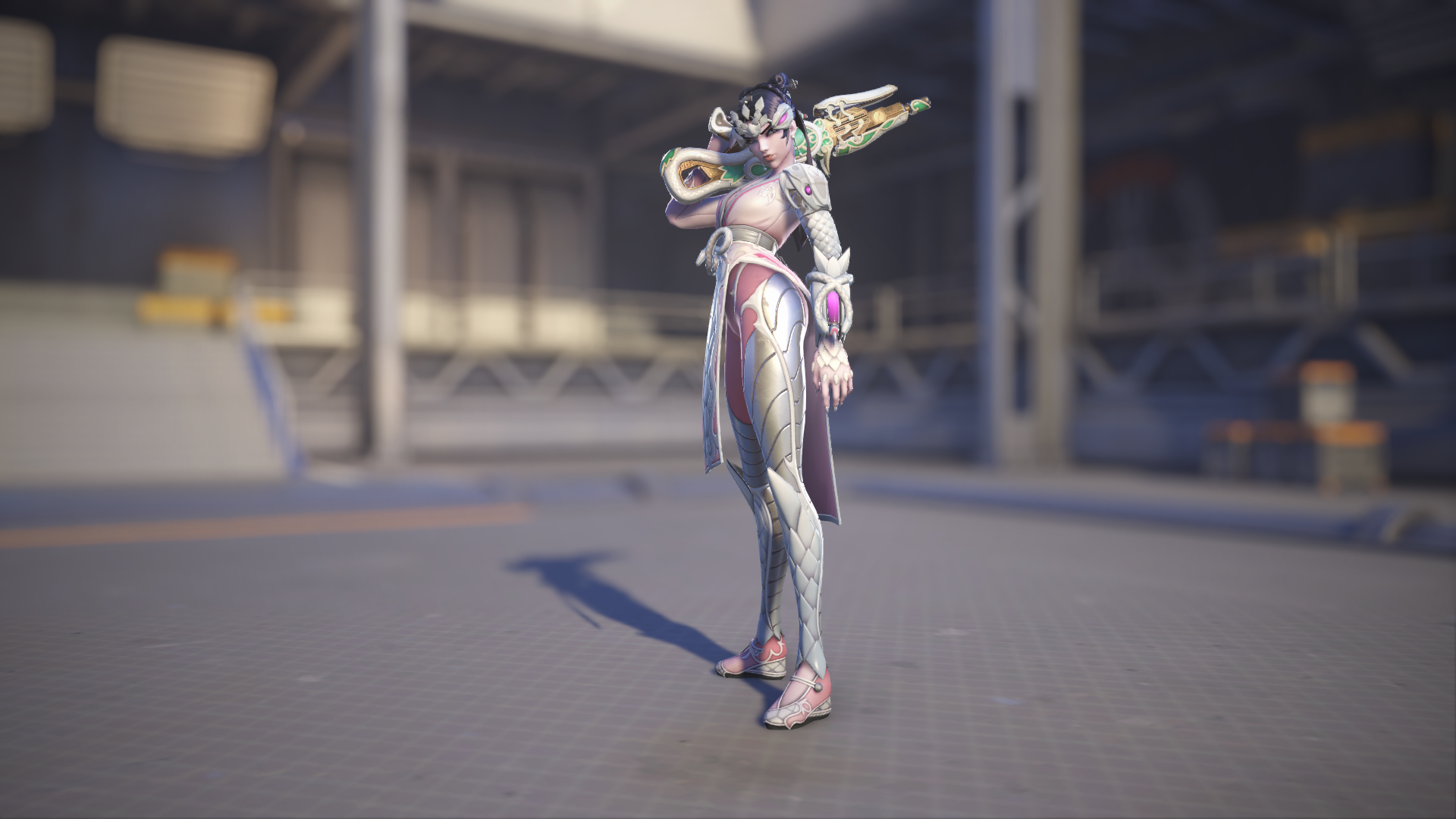 Widowmaker models her Pale Serpent skin in Overwatch 2.