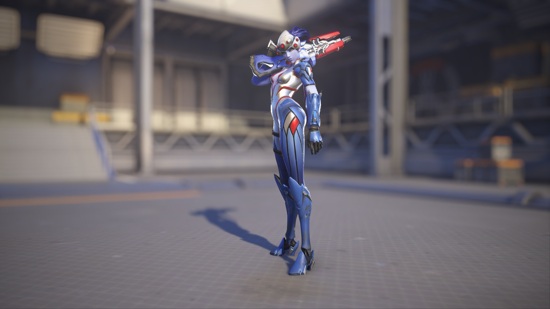 Widowmaker models her Tricolore skin in Overwatch 2.