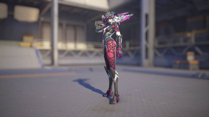 Widowmaker models her Spider skin in Overwatch 2.