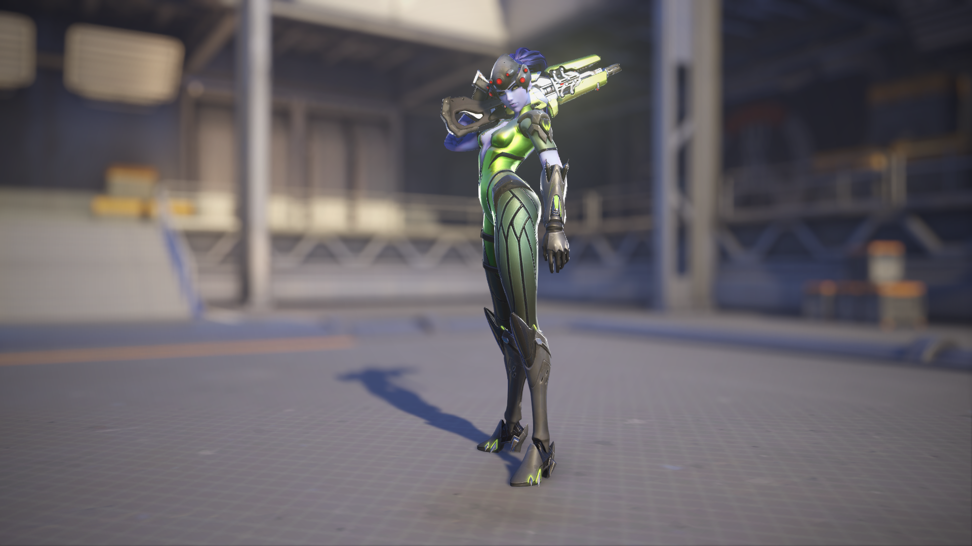 Widowmaker models her Vert skin in Overwatch 2.