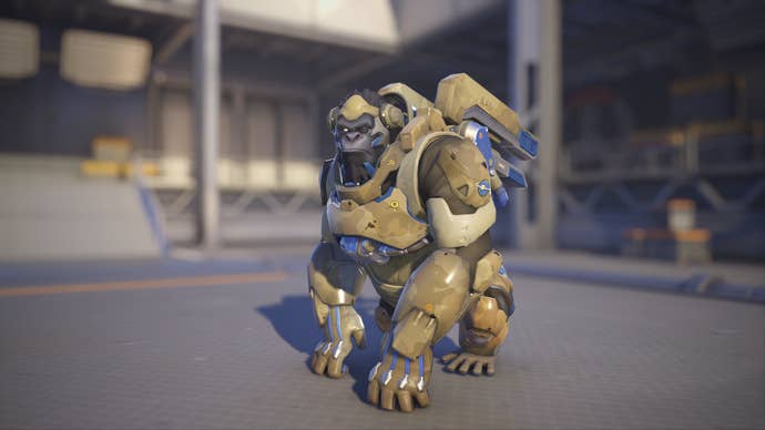 Winston models his Desert skin in Overwatch 2.