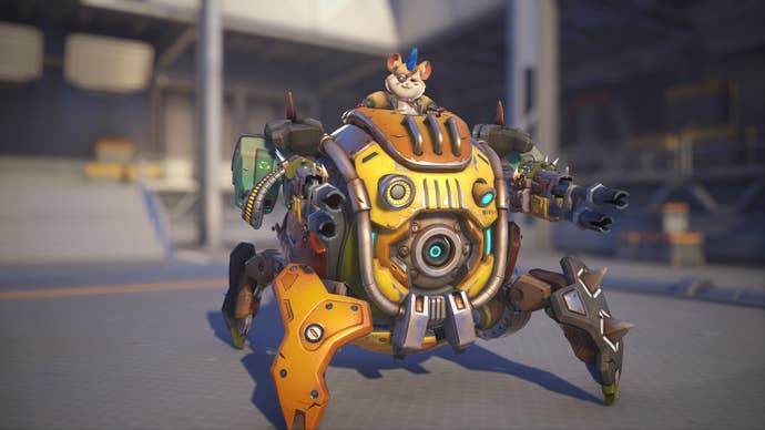 Wrecking Ball models his Junker skin in Overwatch 2.