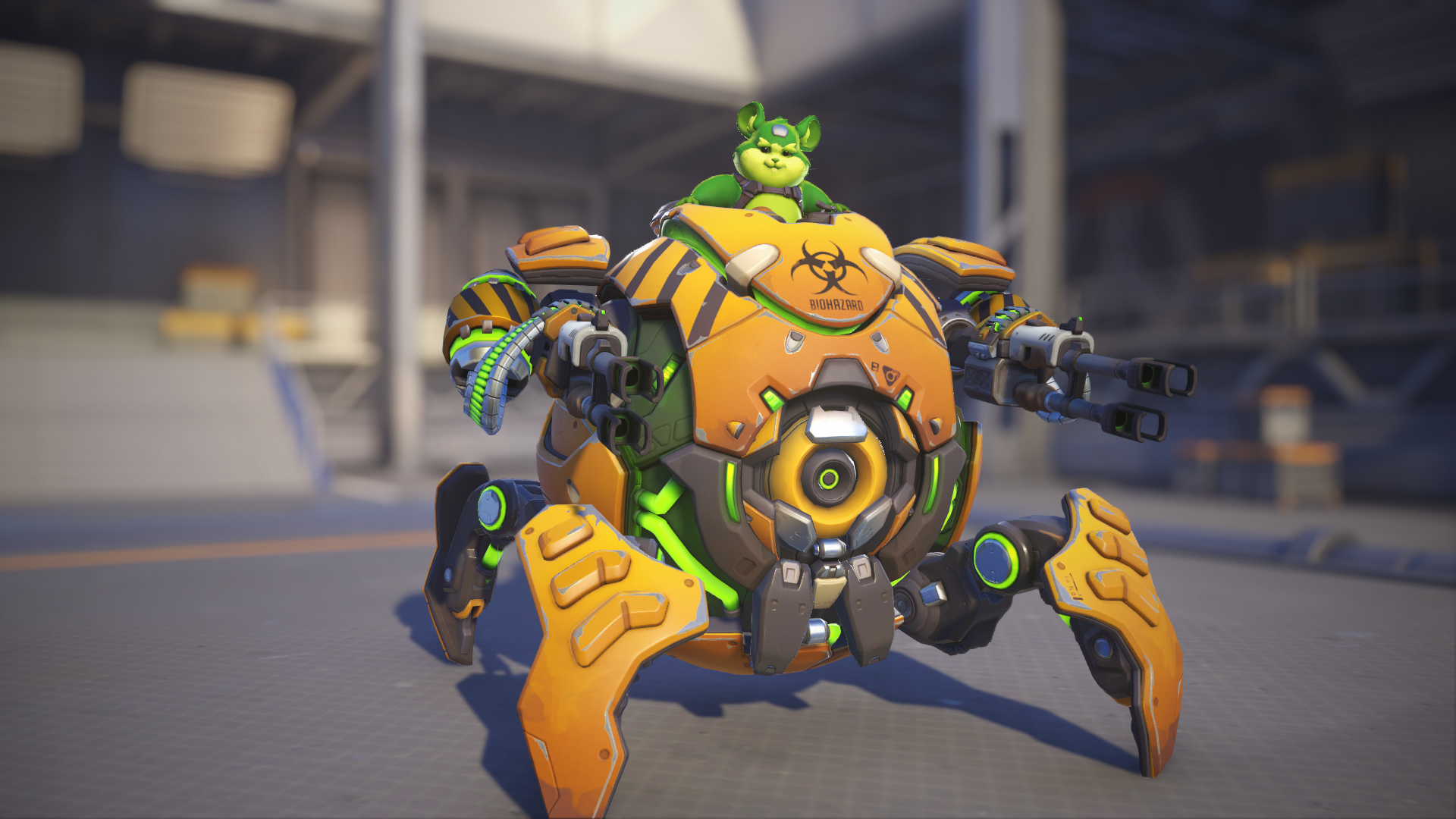 Wrecking Ball models his Biohazard skin in Overwatch 2.