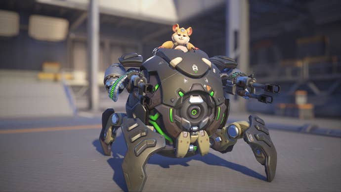 Wrecking Ball models his Smoke skin in Overwatch 2.