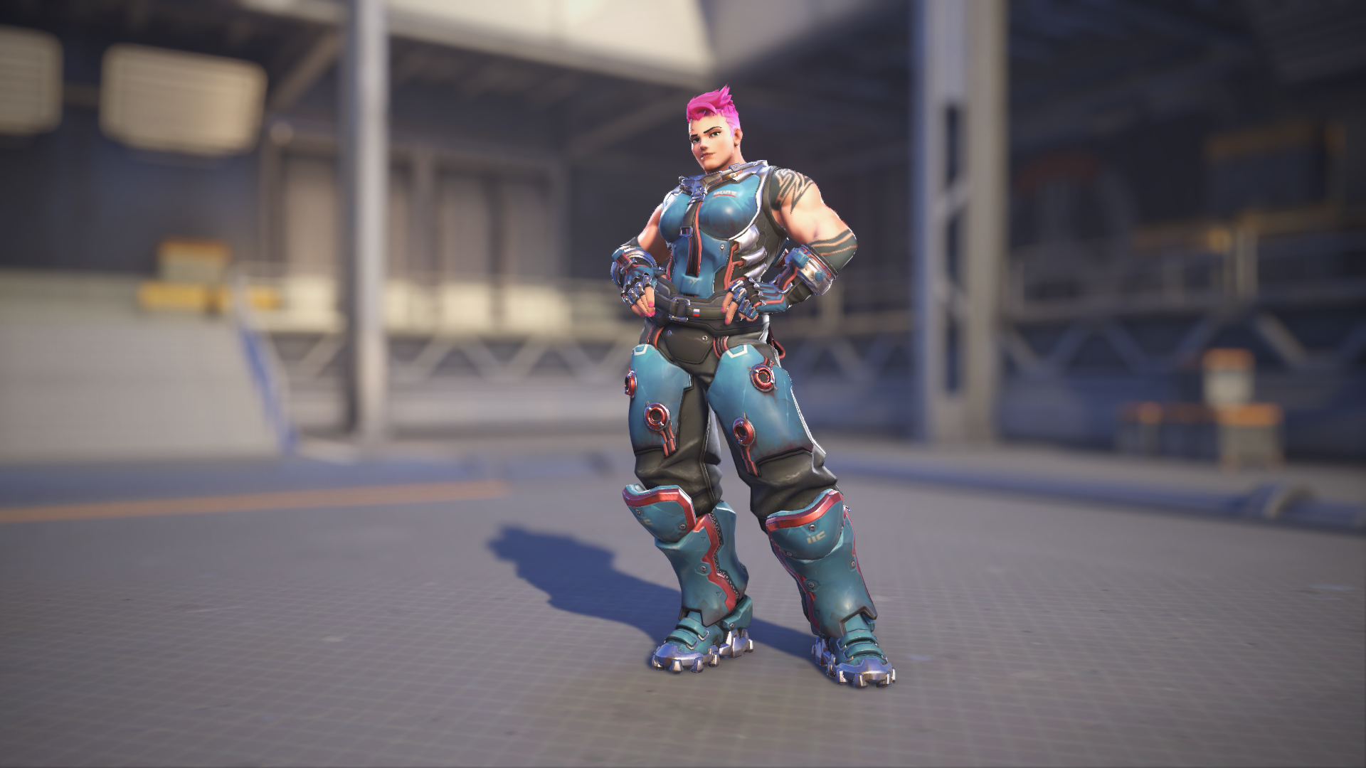Zarya models her Overwatch 1 skin in Overwatch 2.