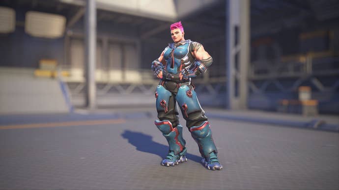 Zarya models her Overwatch 1 skin in Overwatch 2.