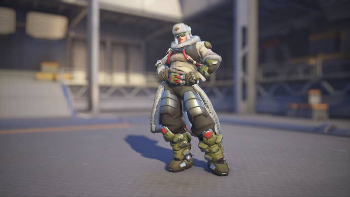 Zarya models her Siberian Front skin in Overwatch 2.