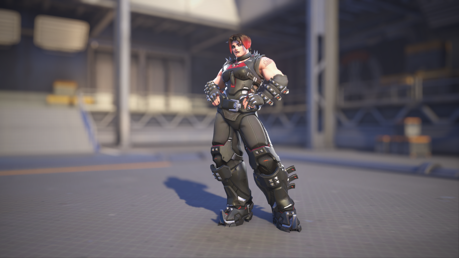 Zarya models her Industrial skin in Overwatch 2.