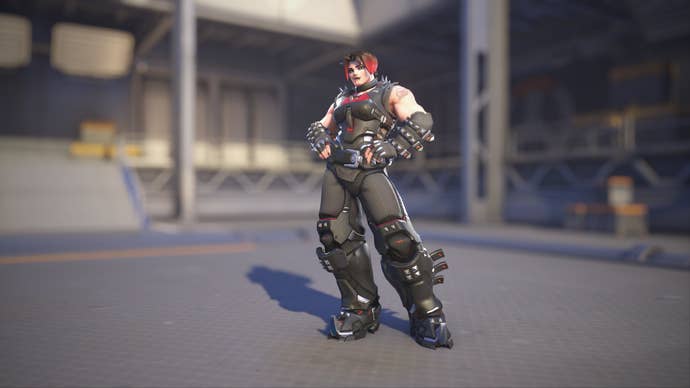 Zarya models her Industrial skin in Overwatch 2.