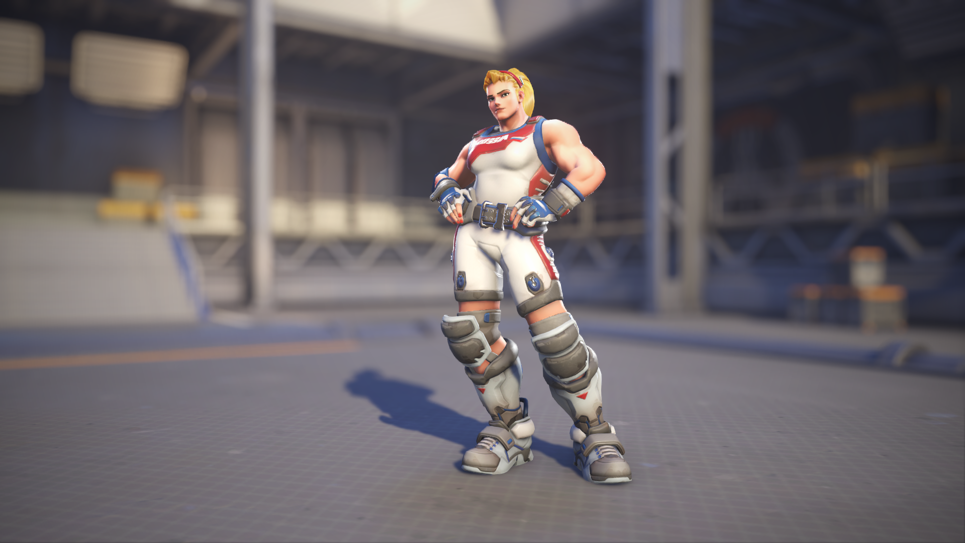 Zarya models her Champion skin in Overwatch 2.
