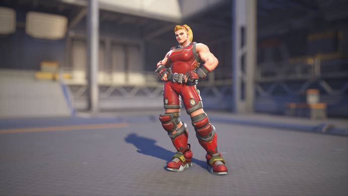 Zarya models her Weightlifter skin in Overwatch 2.