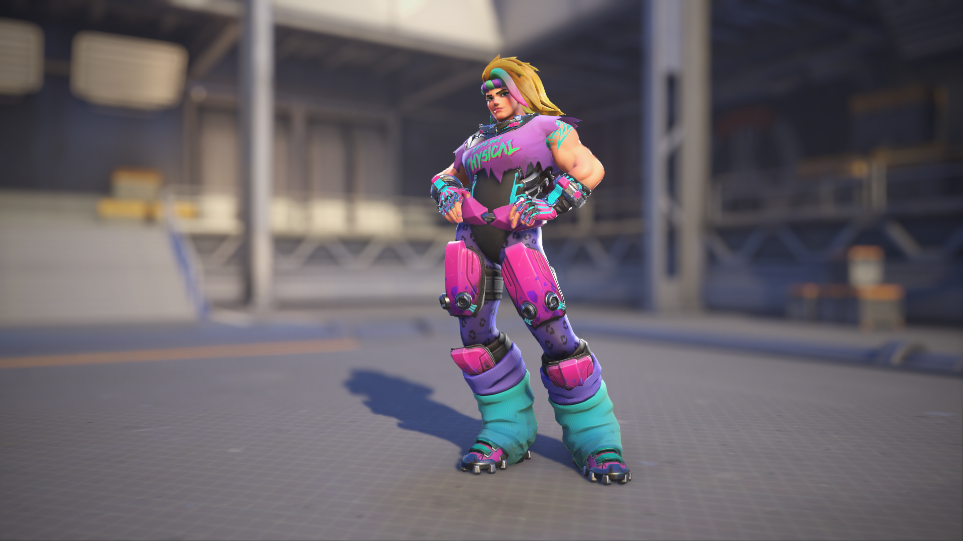 Zarya models her Totally 80&rsquo;s skin in Overwatch 2.