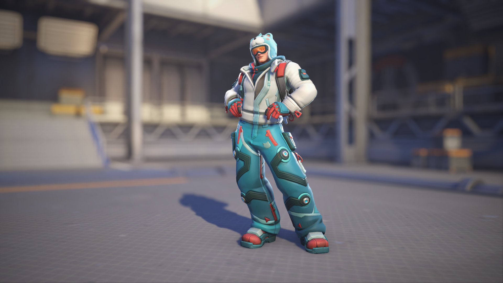 Zarya models her Snowboarder skin in Overwatch 2.