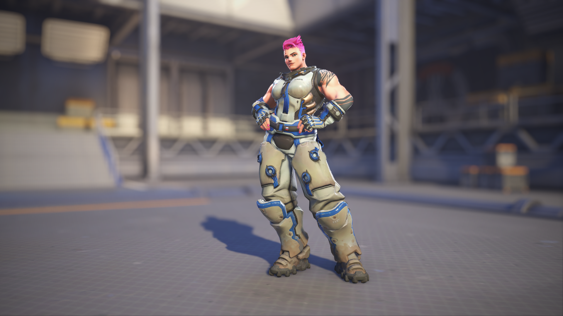 Zarya models her Dawn skin in Overwatch 2.