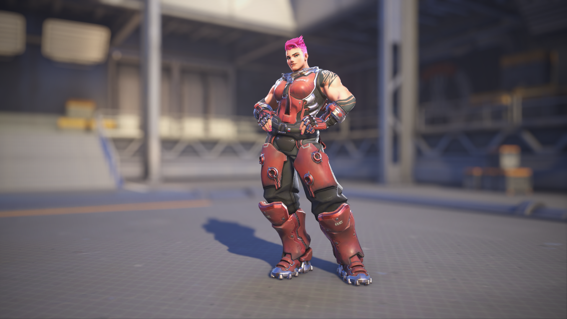 Zarya models her Brick skin in Overwatch 2.