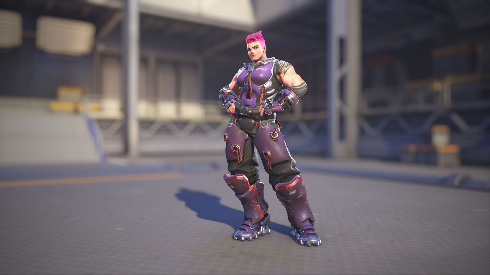 Zarya models her Violet skin in Overwatch 2.