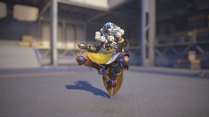 Zenyatta models his Ra skin in Overwatch 2.