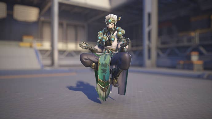 Zenyatta models his Zhuge Liang skin in Overwatch 2.
