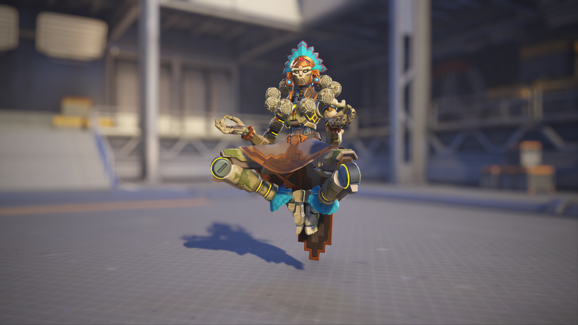 Zenyatta models his Huitzilopochtli skin in Overwatch 2.