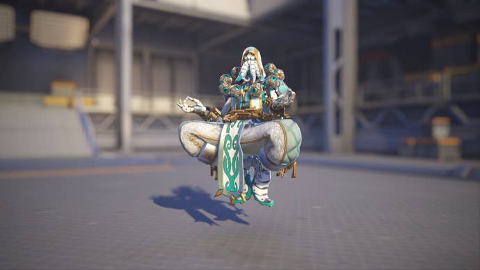 Zenyatta models his Zealot skin in Overwatch 2.