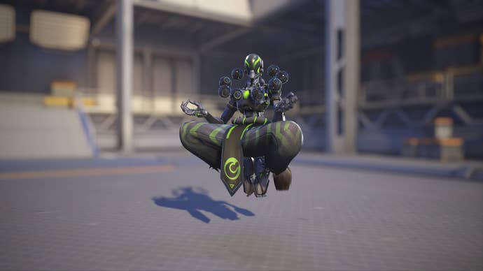 Zenyatta models his Carbon Fiber skin in Overwatch 2.