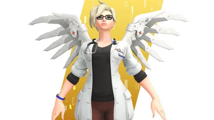Mercy with her Dr Ziegler skin in Overwatch