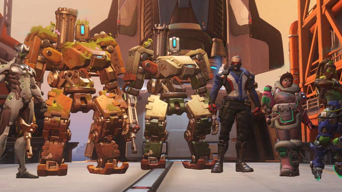 An Overwatch match ending screen with six players, including two playing as the same character