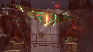 Two explorers open a portal in time in front of a waterfall in Oxenfree II: Lost Signals