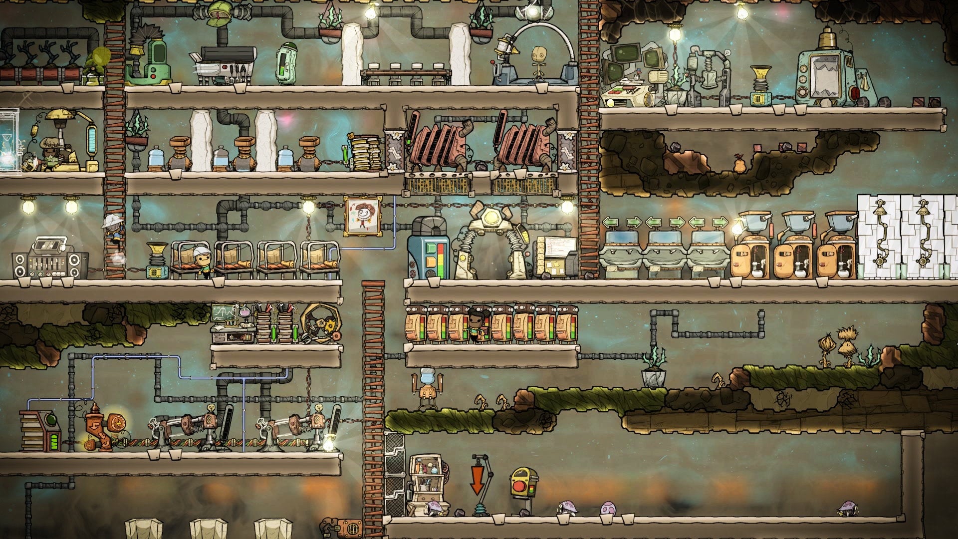 A cross section view of an underground facility in Oxygen Not Included - 1