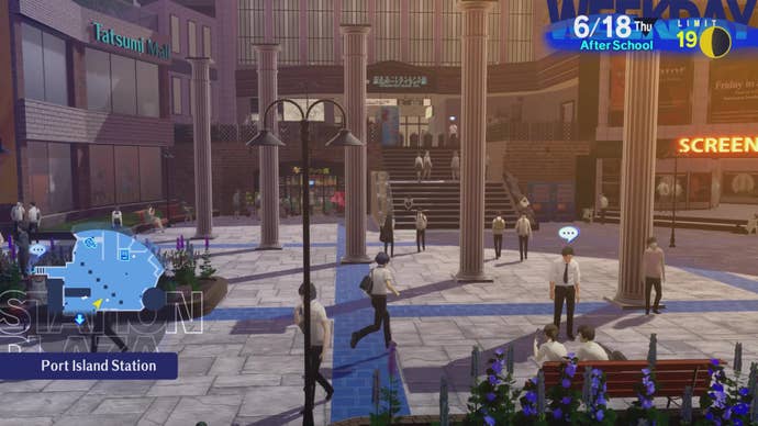 Wandering around Port Island in Persona 3 Reload.
