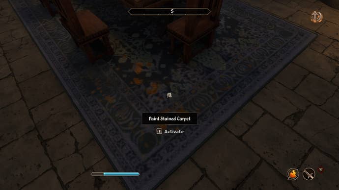 Frente a una alfombra manchada de pintura en los Scrolls de ancianos IV: Oblivion remasterizado.