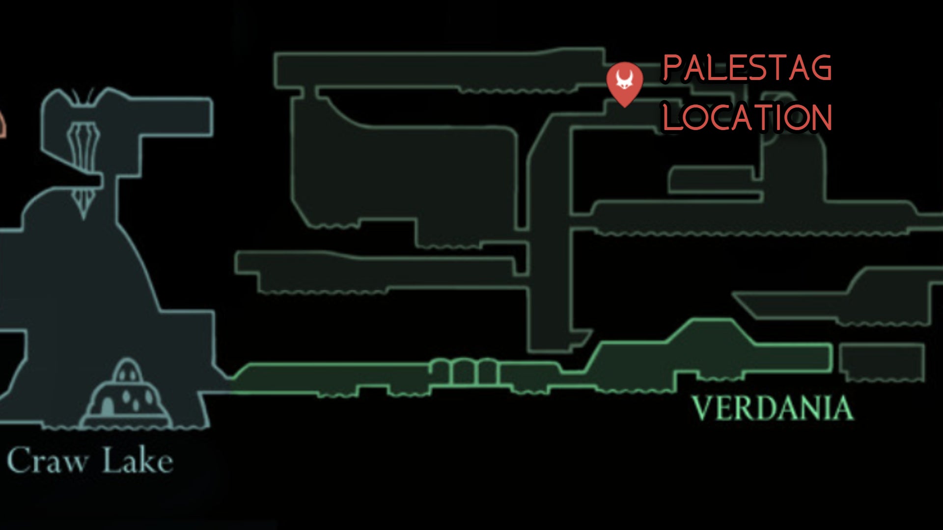 A map showing the location of the Palestag in Hollow Knight: Silksong. - 80