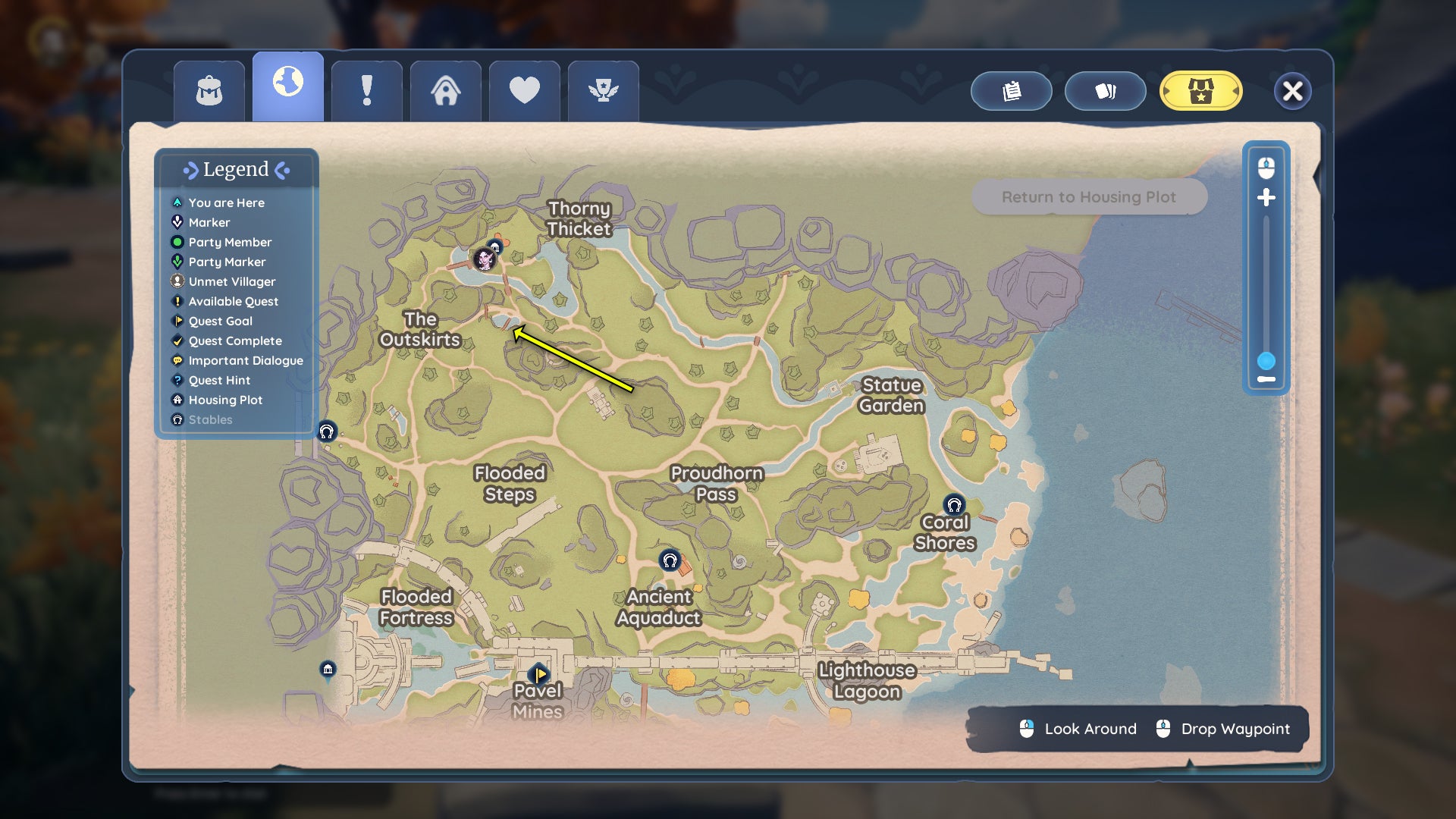 Screenshot of pond locations in Bahari Bay, Palia.