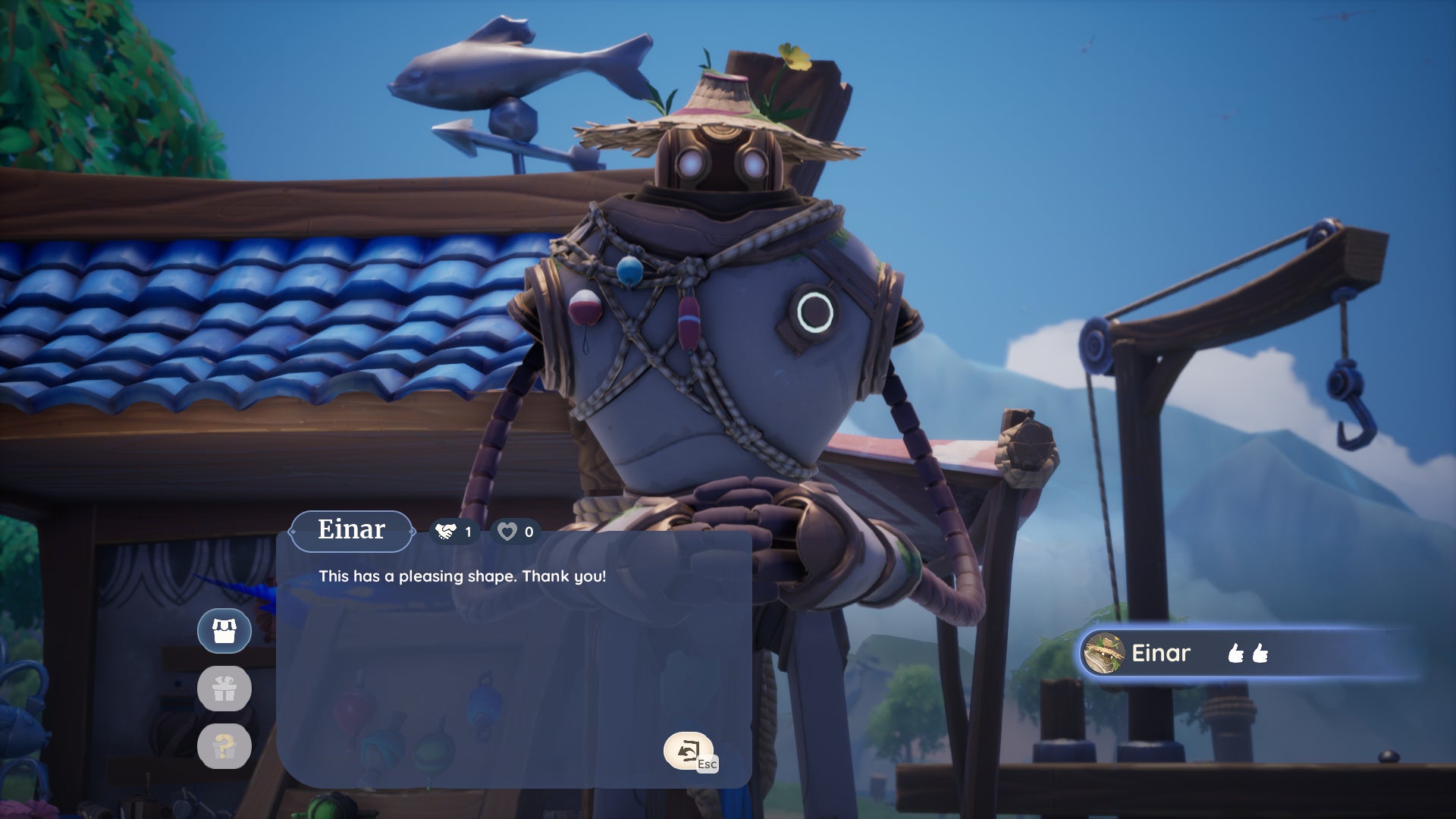 Screenshot of Einar receiving a gift in Palia. - 1